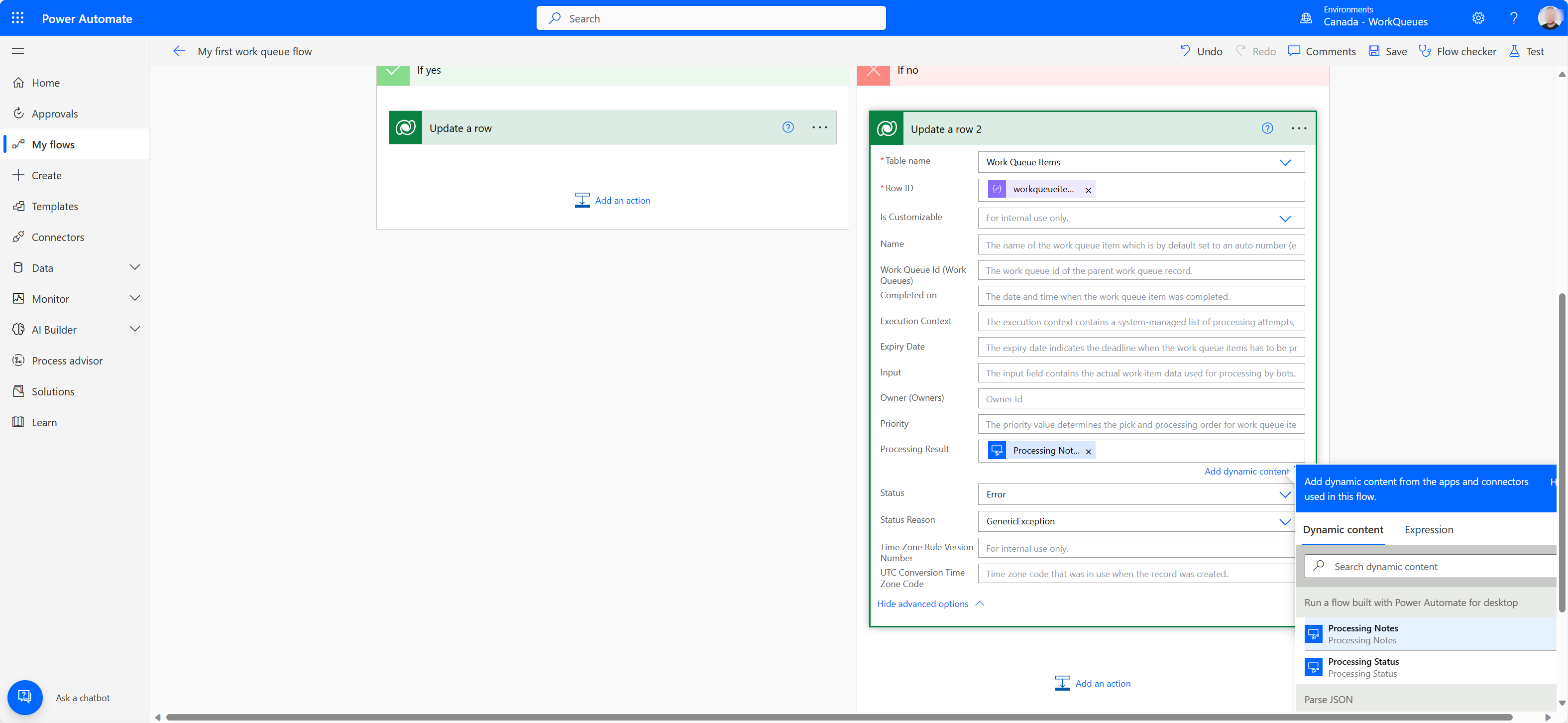 Screenshot návrháře cloudových toků, který znázorňuje úspěšné spuštění.