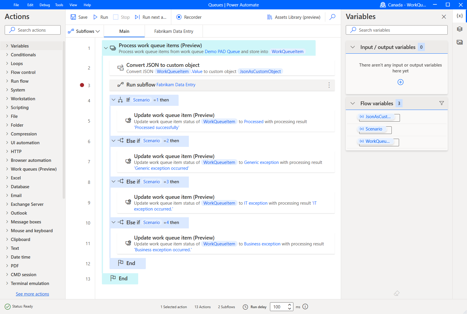 Snímek obrazovky procesu toku na ploše použitý pro tento výukový program.