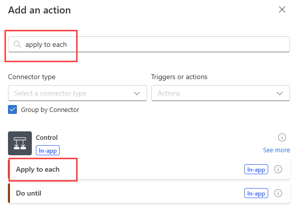 Snímek obrazovky přidání smyčky Použít na všechny - Ovládací prvek.