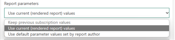 Screenshot of Report parameters with Use current selected.