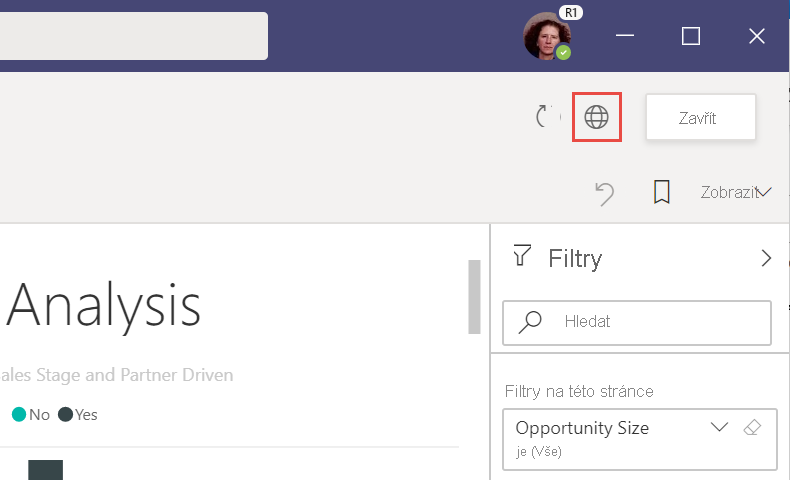 Screenshot of the web button in Power BI app in Microsoft Teams.