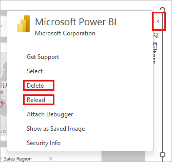 Snímek obrazovky s doplňkem Power BI pro boční podokno doplňku PowerPointu