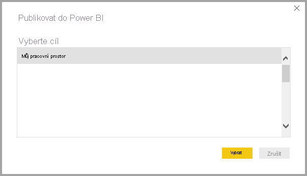 Snímek obrazovky znázorňující publikování do služba Power BI