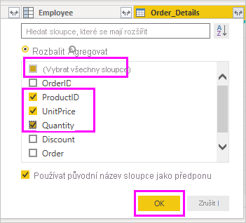 Screenshot that highlights the ProductID, UnitPrice, and Quantity columns.