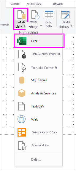 Screenshot that shows the Get data menu.