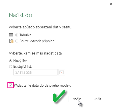 Screenshot that shows the Add this to the Data Model check box.