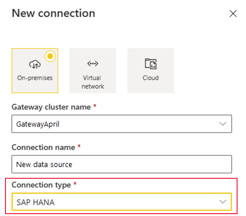  Snímek obrazovky s přidáním zdroje dat SAP HANA