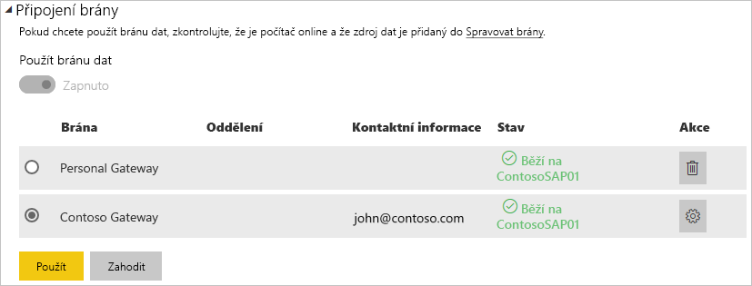 Snímek obrazovky zobrazuje uživatele v dialogovém okně připojení brány.