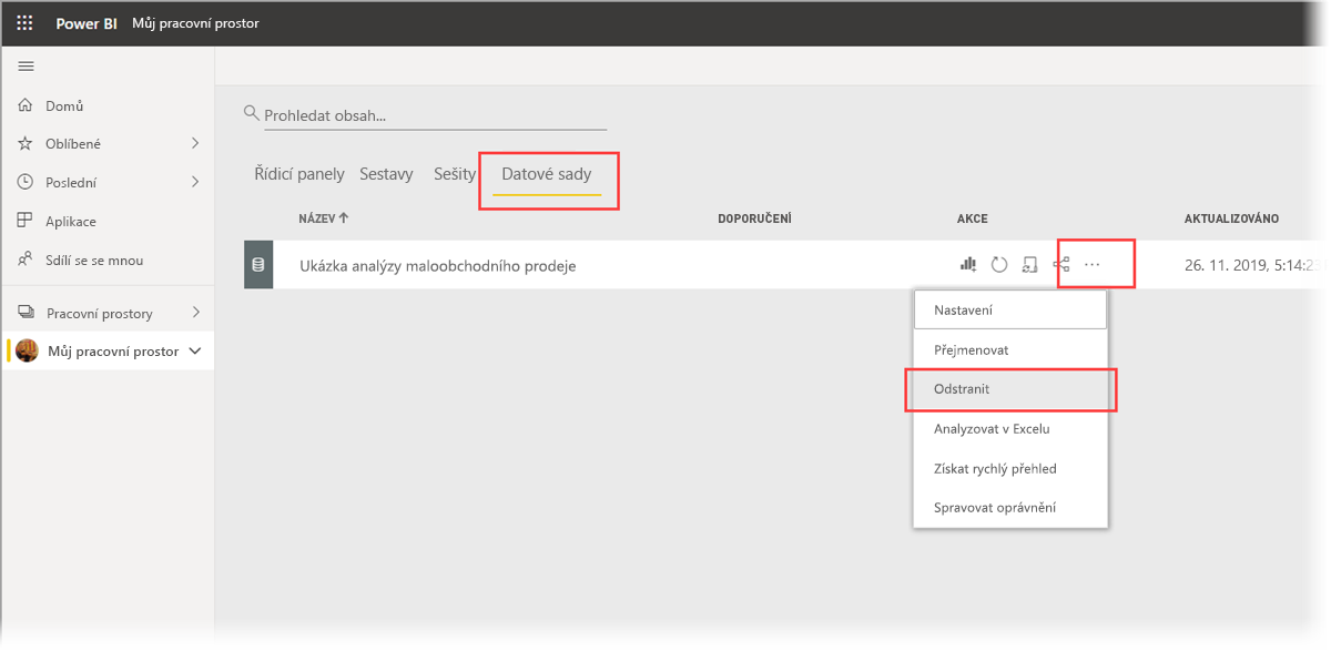 Select the Delete semantic models