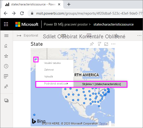 Screenshot showing Power BI cross-report drillthrough option.