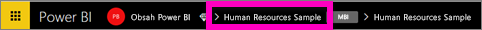 Screenshot showing selection of Human Resources Sample in the black Power BI header bar.