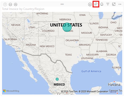 Snímek obrazovky vizualizace se zvýrazněnou ikonou připnutí