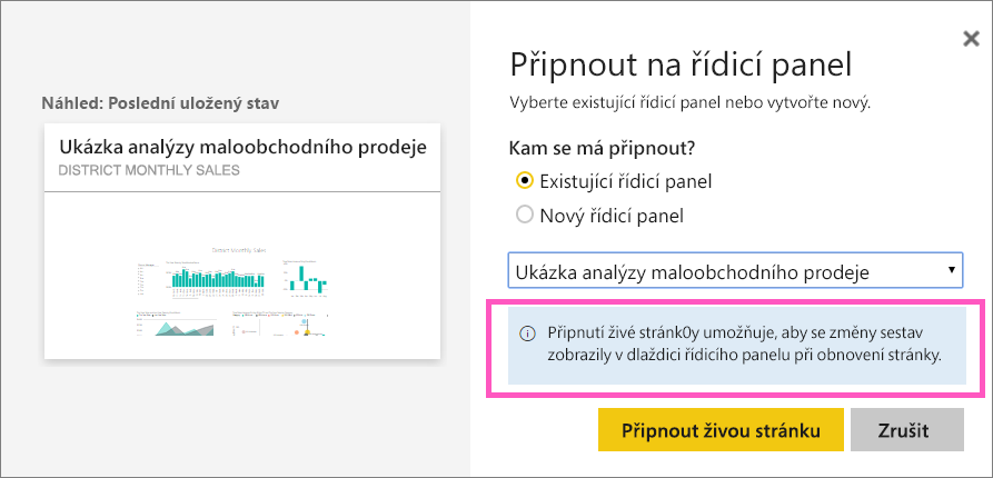 Screenshot showing the Pin to dashboard dialog.