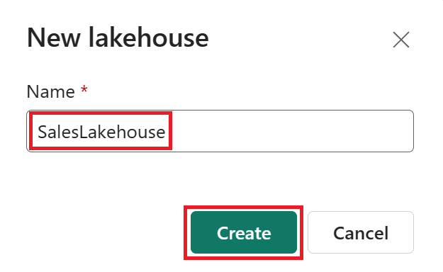 Screenshot of naming a name Lakehouse.