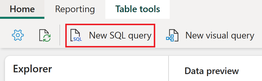 Screenshot of New SQL query from the home tab.