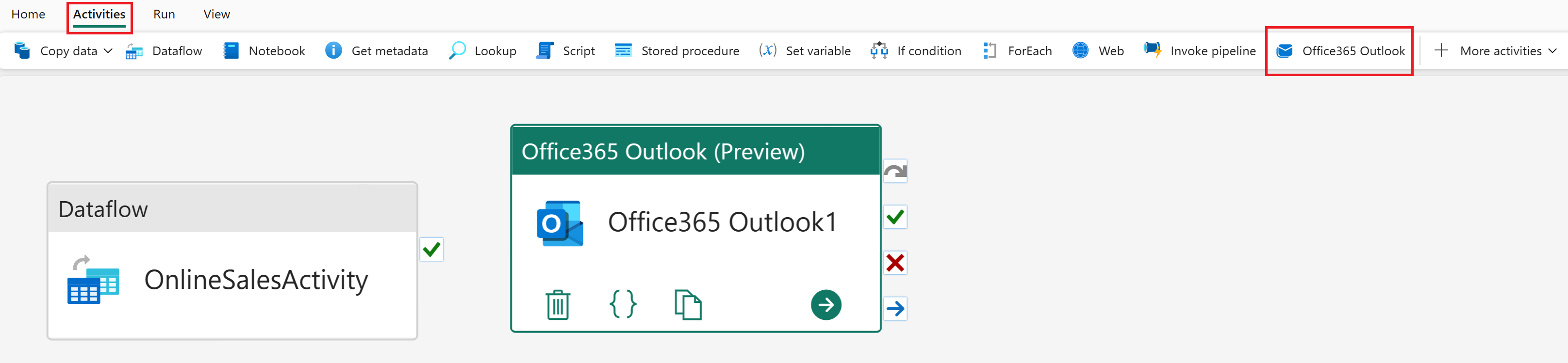 Screenshot of the Office365 Outlook activity information.