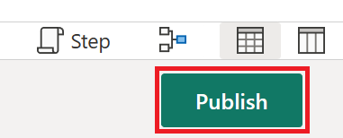 Screenshot of the publish button within Power Query Online.