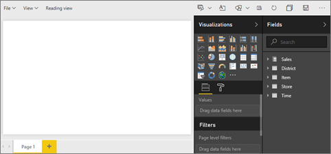Snímek obrazovky s editorem sestav služba Power BI