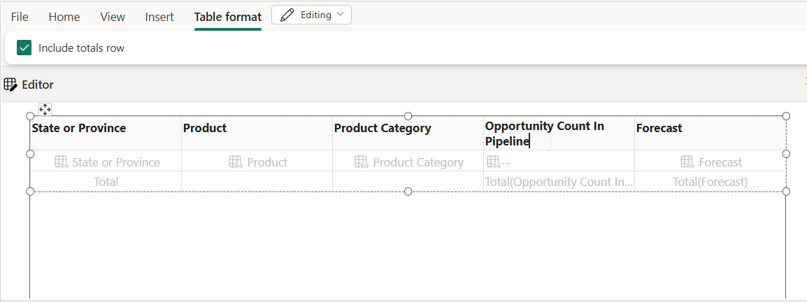 Snímek obrazovky s úpravou textu v záhlaví sloupce