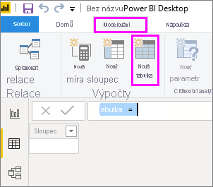 Screenshot of the Power BI Desktop menu ribbon with Table tools, New table and Data view highlighted.