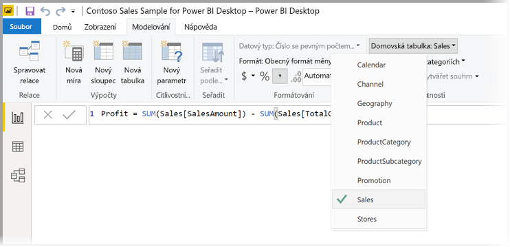 Screenshot showing selection of a table for the measure.