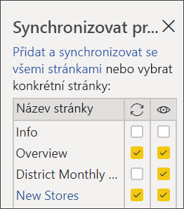 Screenshot of Select pages in Sync slicers.