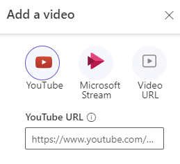 Nabídka Přidat video s předvyplněnou adresou URL.