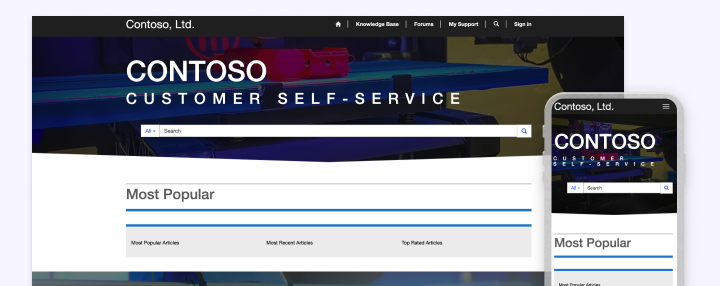 Cílová stránka šablony samoobslužného webu pro zákazníky.