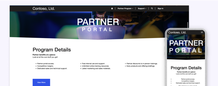 Cílová stránka šablony partnerského webu.