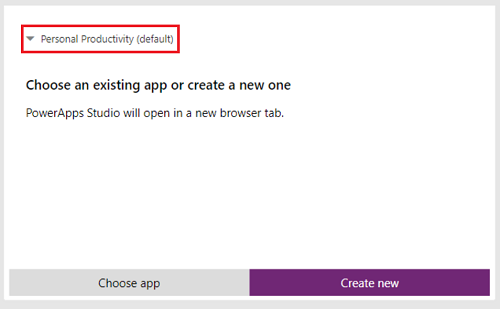 Vyberte prostředí v Power Apps pro vizualizaci Power BI.