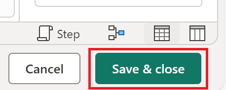 Snímek obrazovky s tlačítkem Uložit a zavřít v Power Query Online