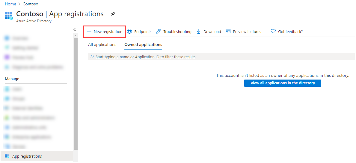 Select New registration on the App registrations page.