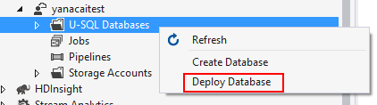 Data Lake Tools for Visual Studio – Nasazení databázového balíčku U-SQL