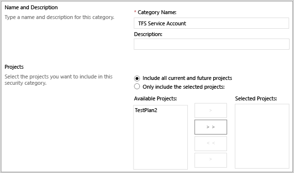 ALM_PWA_TFSServiceAccntCategory Create TFS Service account category