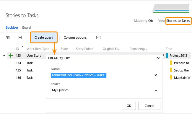 ALM_RUP_CreateQuery Create query from backlog page