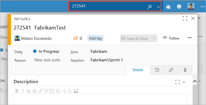Opening the work item in a modal dialogue