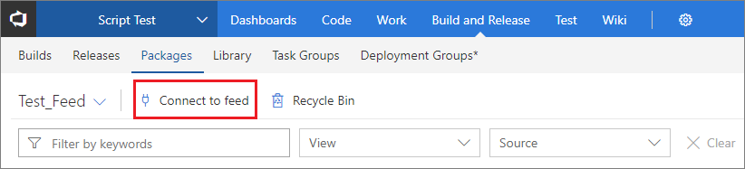 A screenshot of the connect to feed button in TFS.