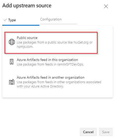 A screenshot showing the different types of upstream sources.