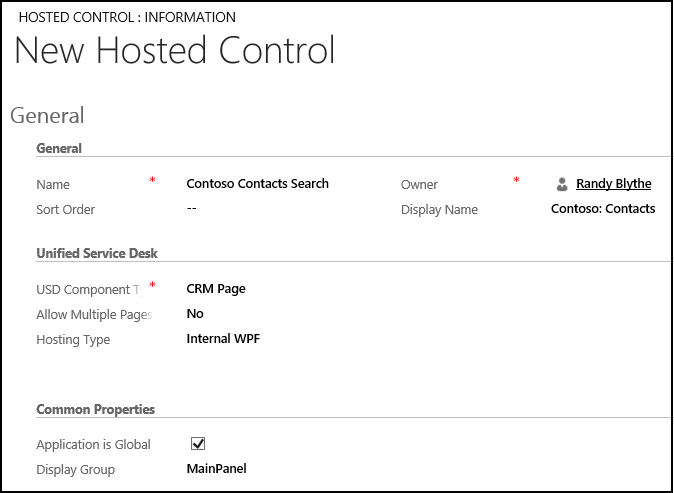 Create a hosted control for displaying contacts