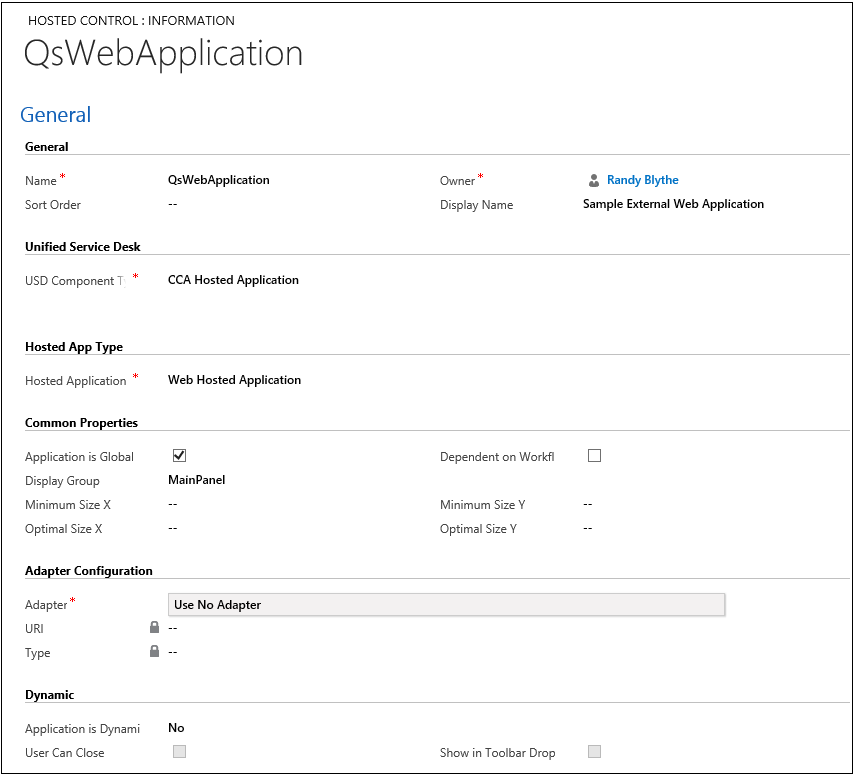 Screenshot of Web App Config in Dynamics 365