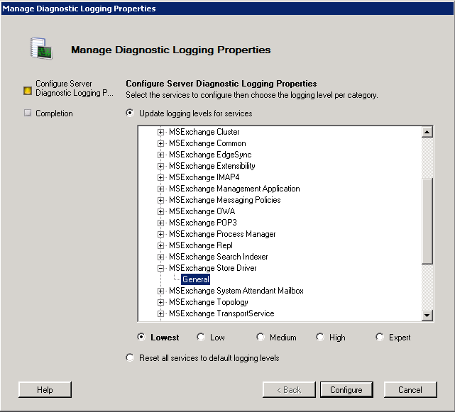 Obrázek 1: Nastavení disgnostického logování