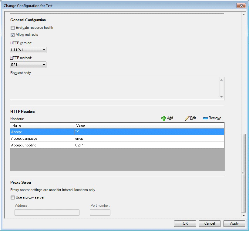 Change Configuration for Test page (bottom)