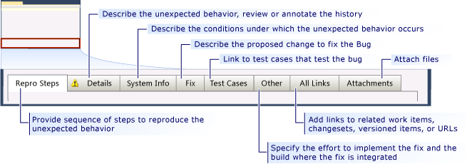 CMMI Bug work item form - tabs