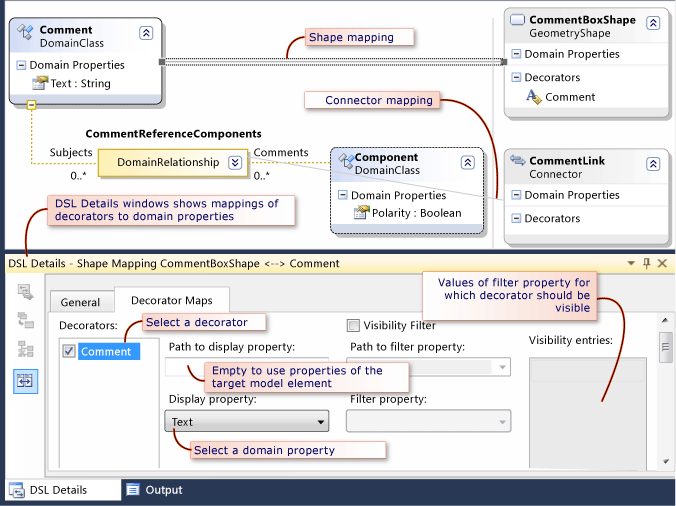 DslDetailsWindow Shape Mappings and DSL Details window