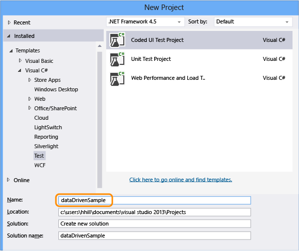 CUIT_dataDriven_ Create a coded UI test project