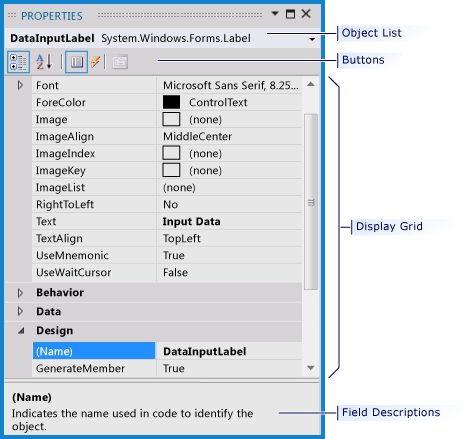 vsPropertiesWindow Properties window overview