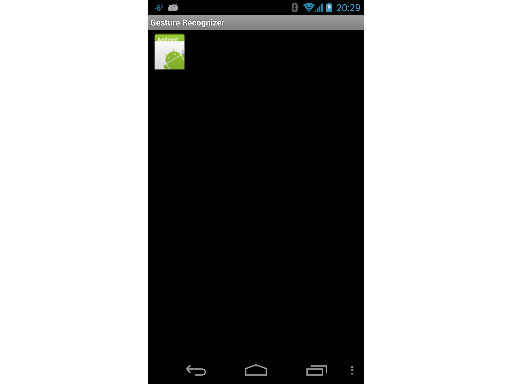 Úvodní obrazovka rozpoznávání gest s ikonou Androidu
