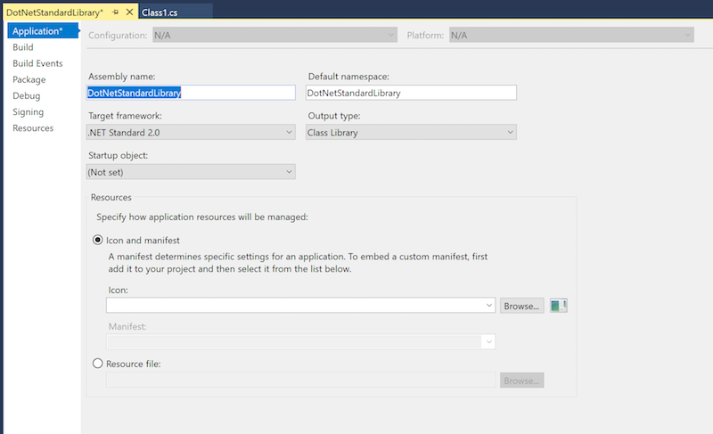 Edit .NET standard target frameworks in project properties