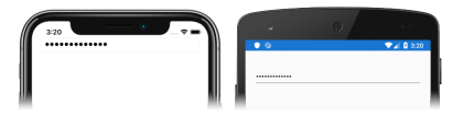 Snímek obrazovky s objektem Entry a textem maskovaným znaky hesla v iOSu a Androidu