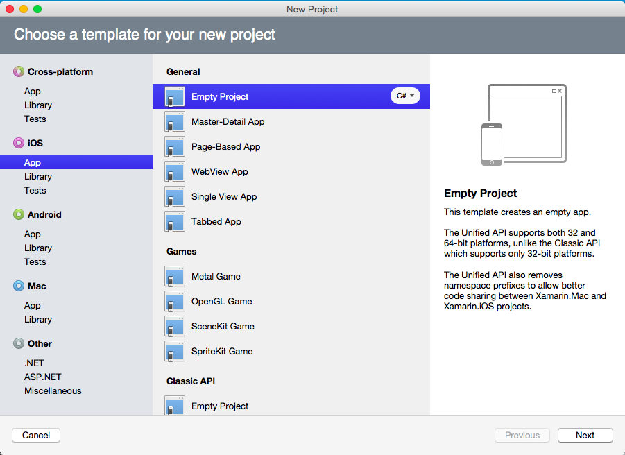 Výběr šablony Prázdného projektu